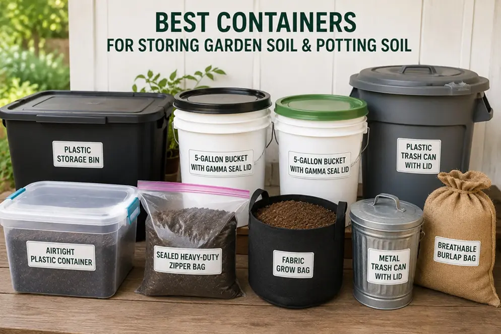 Best Containers for Storing Potting Soil & Garden Soil Best containers for storing potting soil and garden soil including plastic bins and sealed buckets